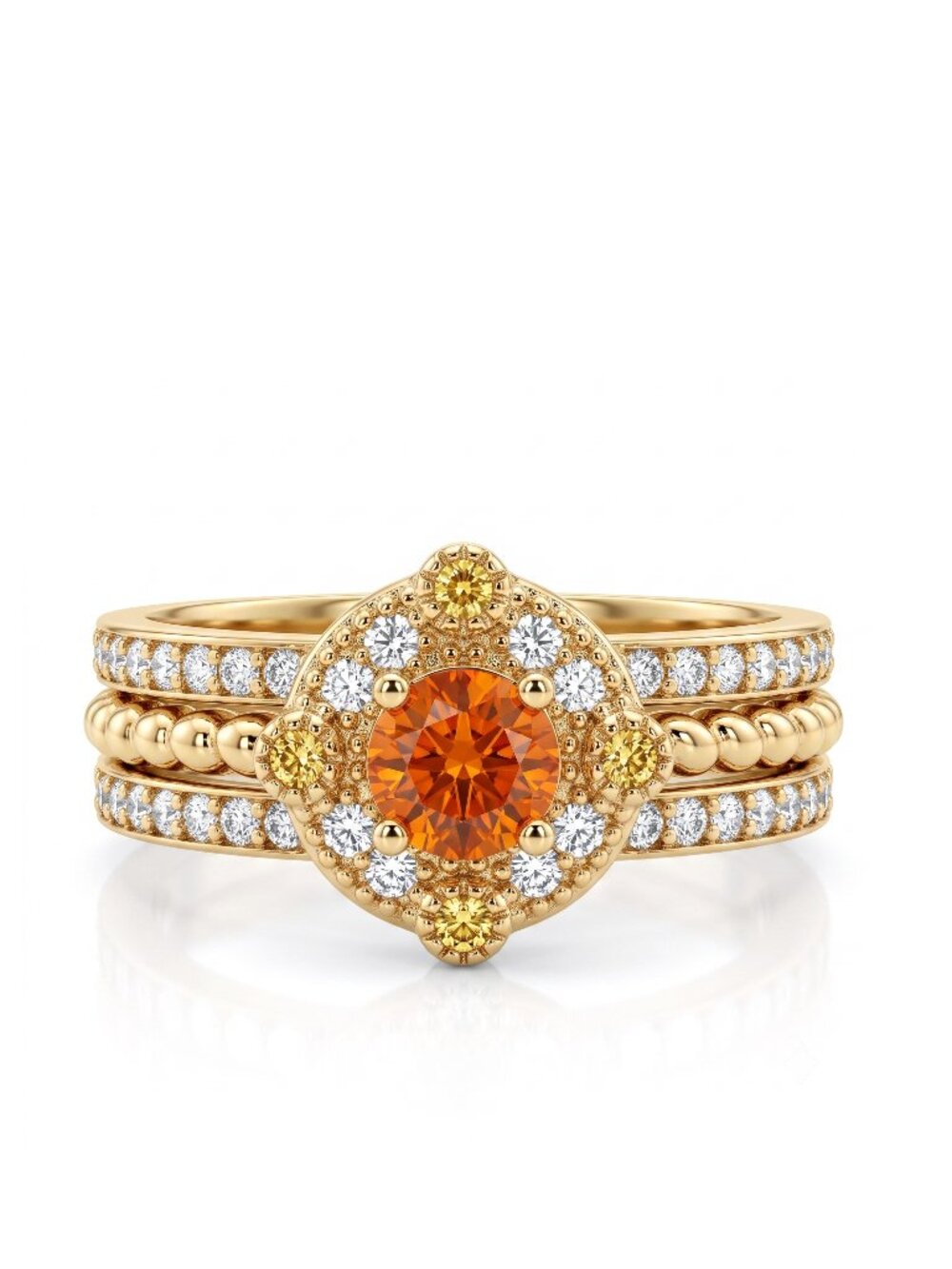 Citrine Gemstone Ring Set, real 925 Sterling Silver, 10k Gold Finish